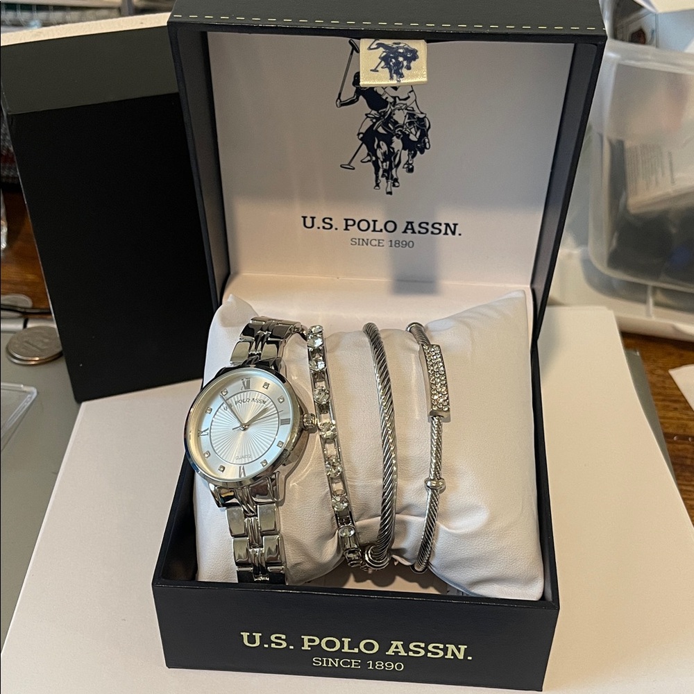 U.S. Polo Assn. Silver Watch and Bracelet Collection